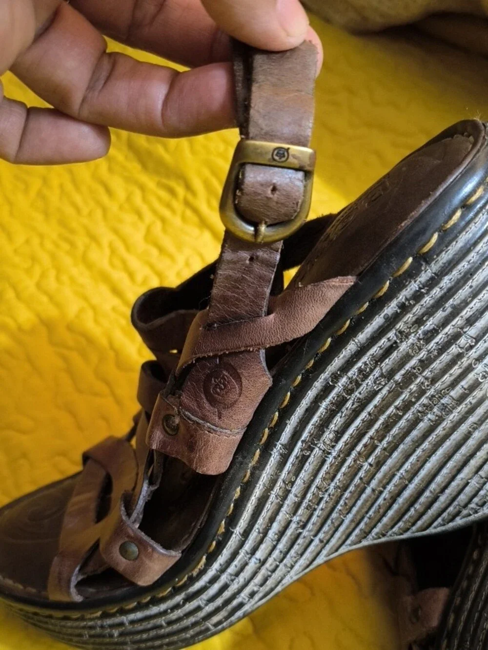 Born Brown Leather Slip-On Sandal with Contrast Stitching